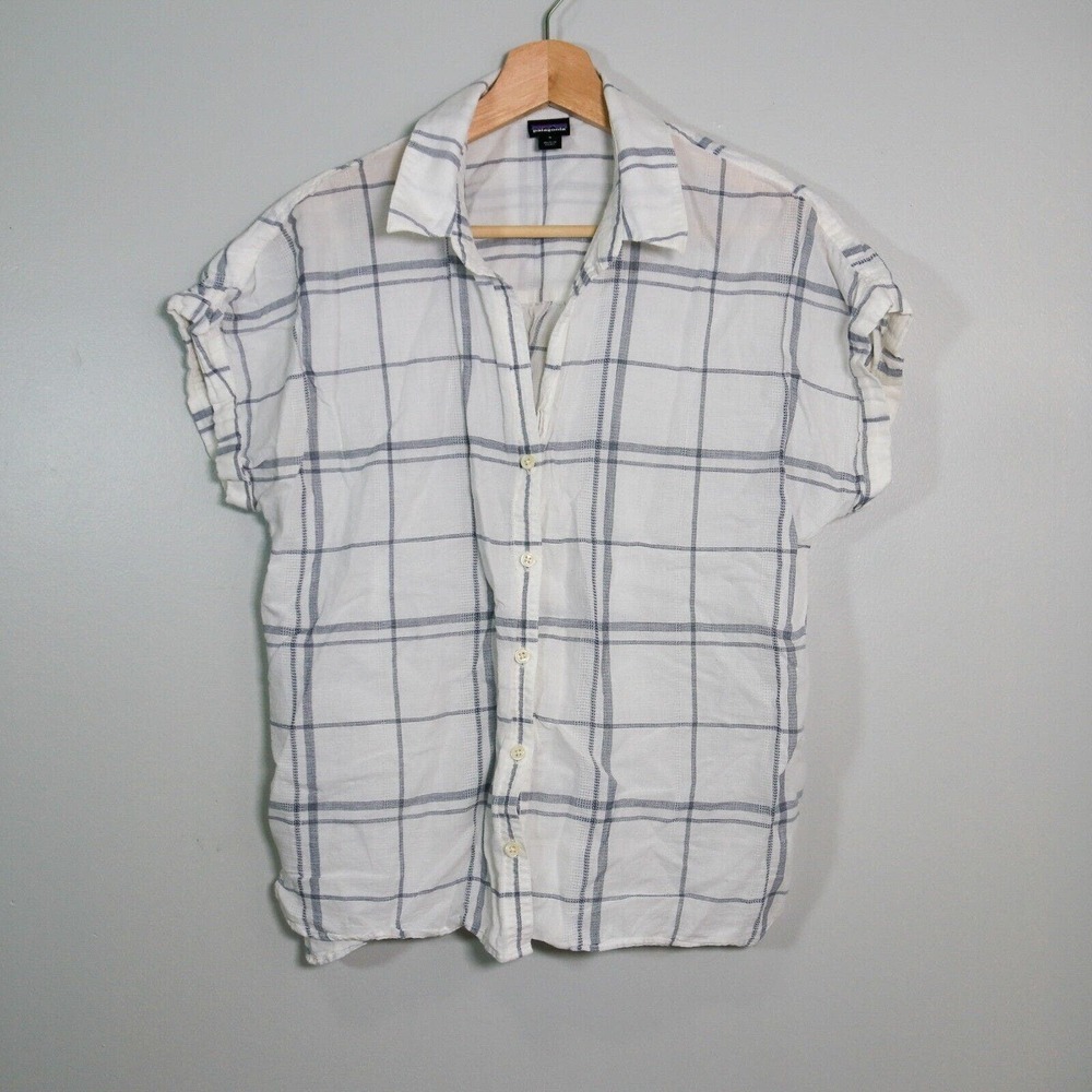 Patagonia Women's Lightweight A/C Shirt White Gray Window Pane Print Size S​​